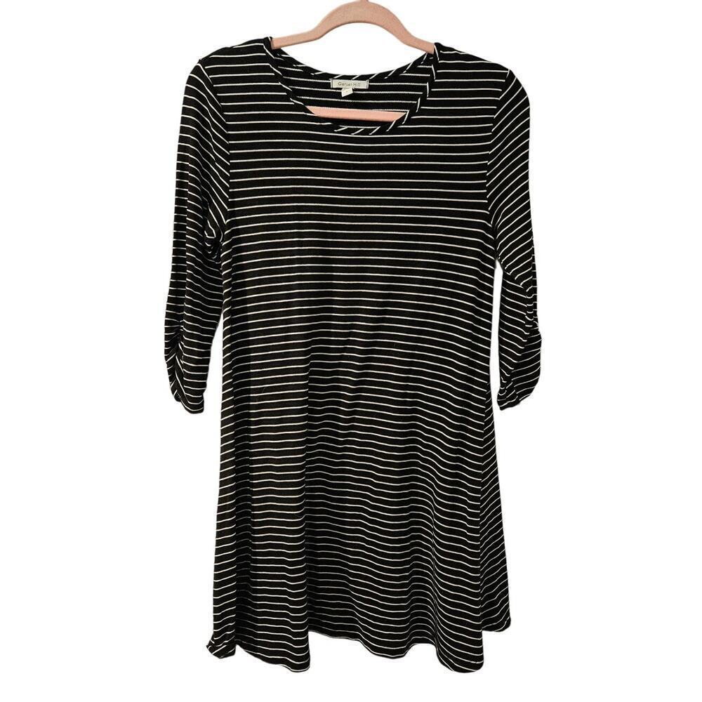 Garnet Hill French Terry A-Line Tunic Black white stripe Womens small